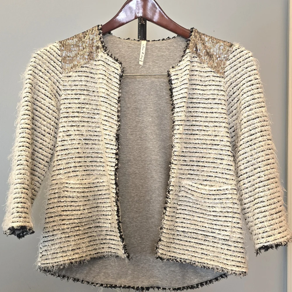 WILLOW & CLAY Trendy Fun Sequins Cardigan Women Crop Jersey Lined (SIZE:SMALL) - Picture 5 of 10